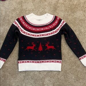 Loft Fair Isle Festive Reindeer Pattern Sweater - Gray and Red